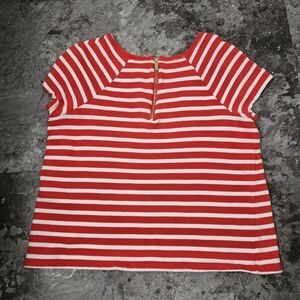 Crown & Ivy Essential Athleisure Red White Striped Short Sleeve Shirt SZ Medium